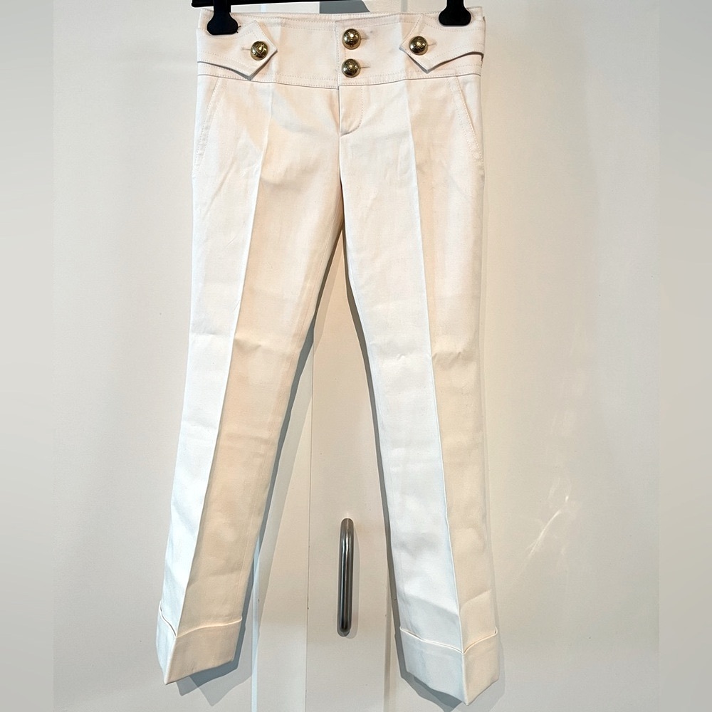 Gucci 36=XXS Chic Cream Pants with Gold Buttons